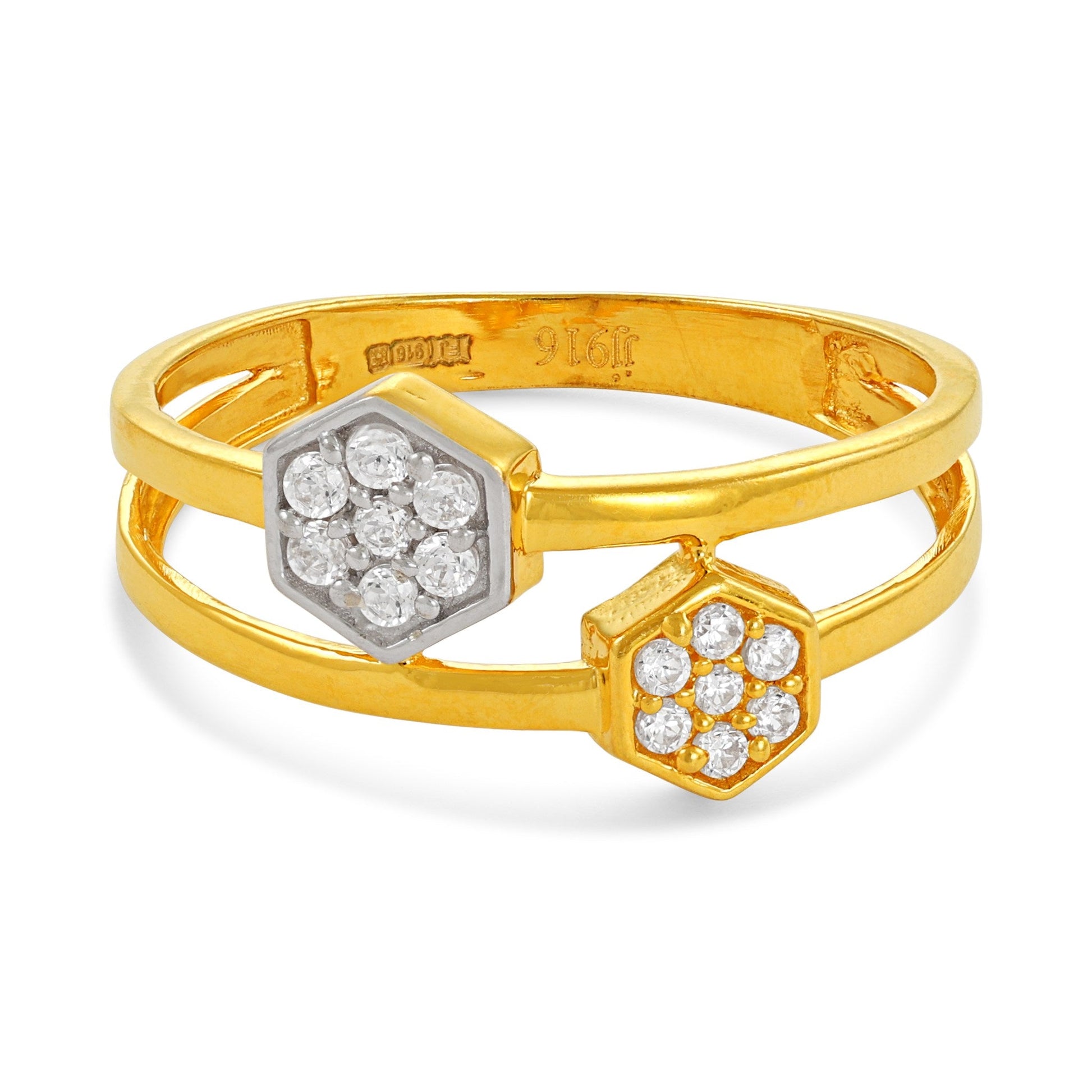 22ct Yellow Gold Unique Design Cubic Zirconia Ring PZ125-RN110 - FJewellery