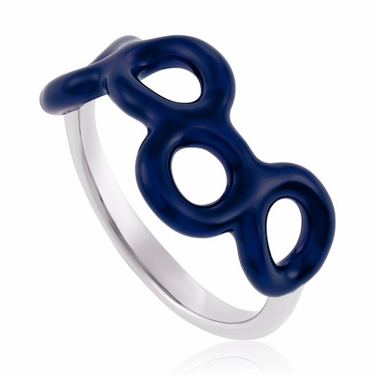 925 silver rhodium plated blue enamel twist ring SRN3008 - FJewellery