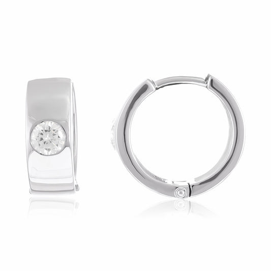 925 Silver Rhodium Plated Hoop Cubic Zirconia Earrings SER3008 - FJewellery