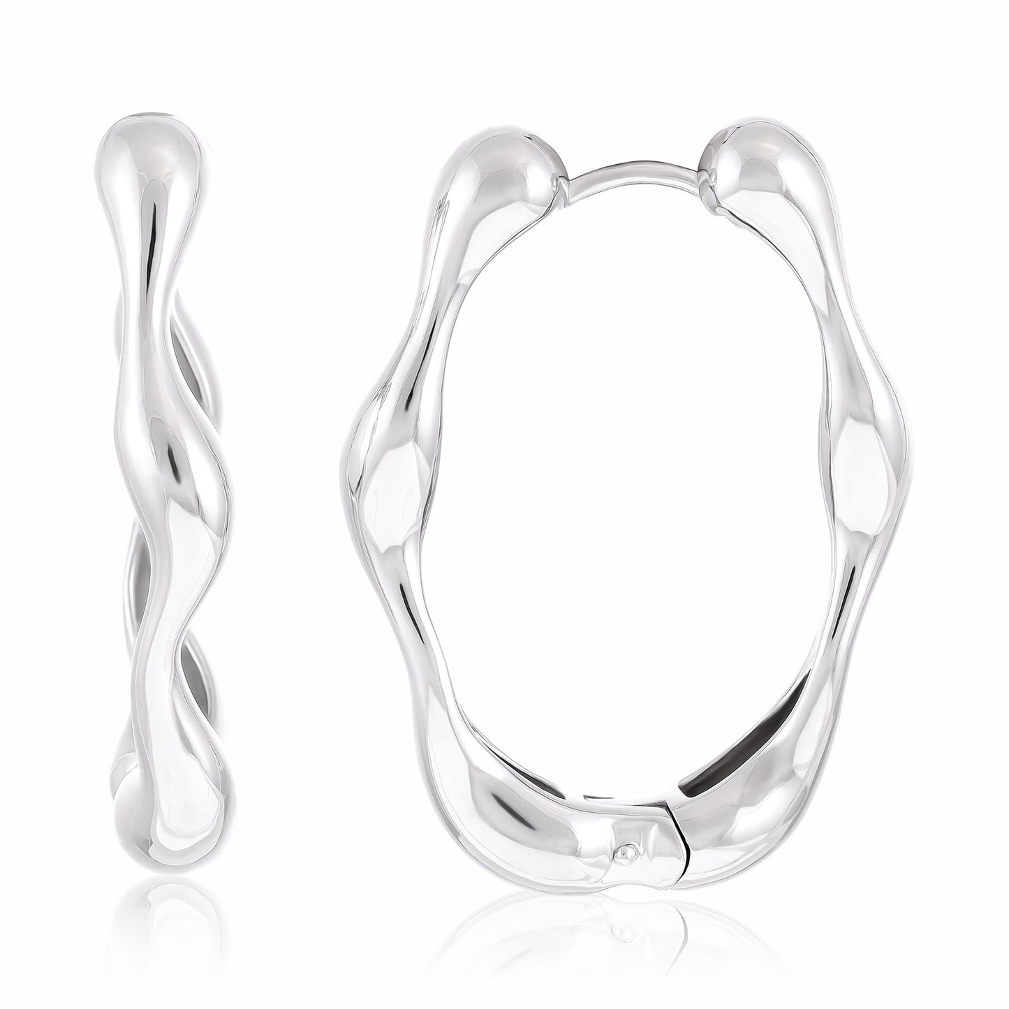 925 Silver Rhodium Plated Hoop Earrings SER3011 - FJewellery