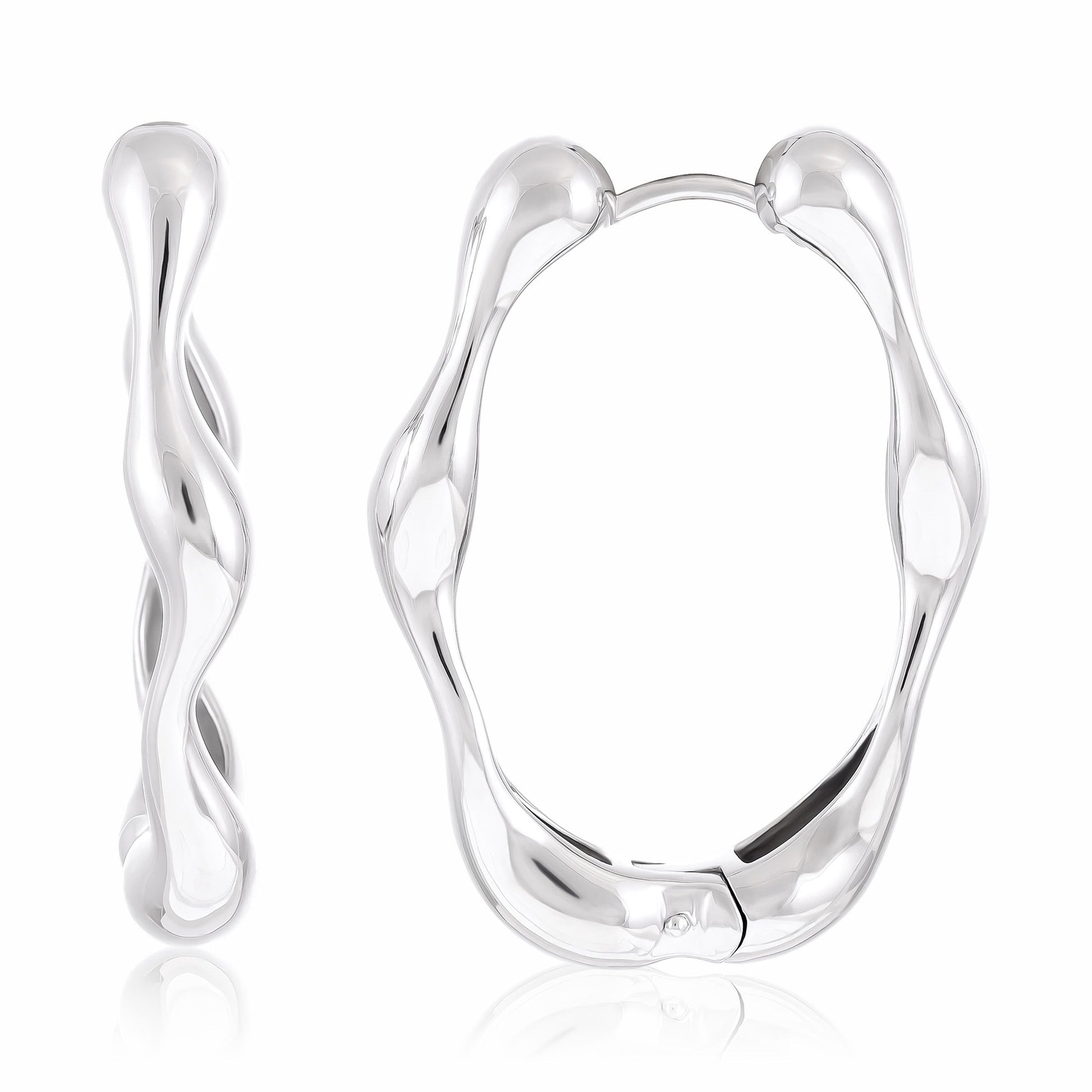 925 Silver Rhodium Plated Hoop Earrings SER3011 - FJewellery