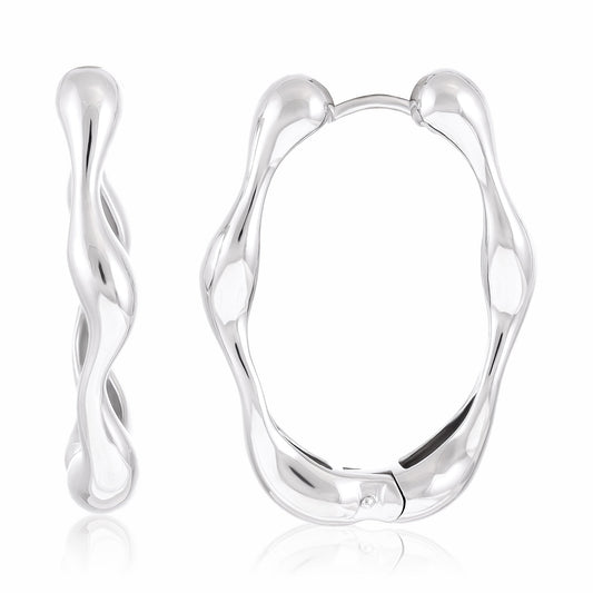 925 Silver Rhodium Plated Hoop Earrings SER3011 - FJewellery
