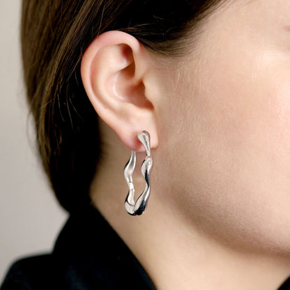 925 Silver Rhodium Plated Hoop Earrings SER3011 - FJewellery