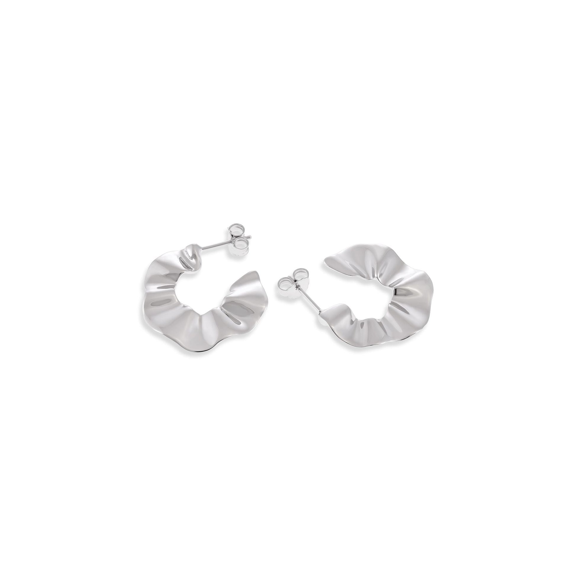 925 Silver Rhodium Plated Irregular Shaped Hoop Earrings SER3005 - FJewellery