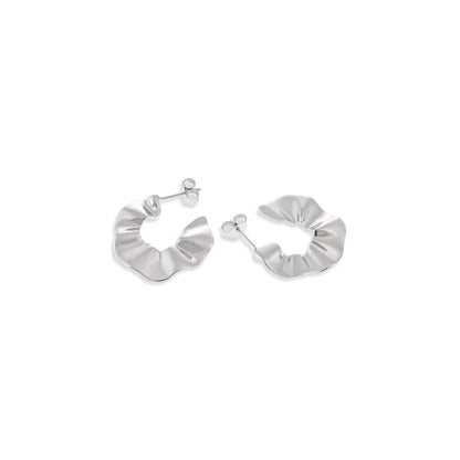 925 Silver Rhodium Plated Irregular Shaped Hoop Earrings SER3005 - FJewellery