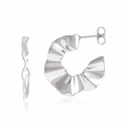 925 Silver Rhodium Plated Irregular Shaped Hoop Earrings SER3005 - FJewellery
