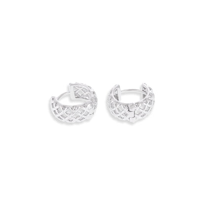 925 Silver Rhodium Plated Lattice Effect Earrings SER3013 - FJewellery
