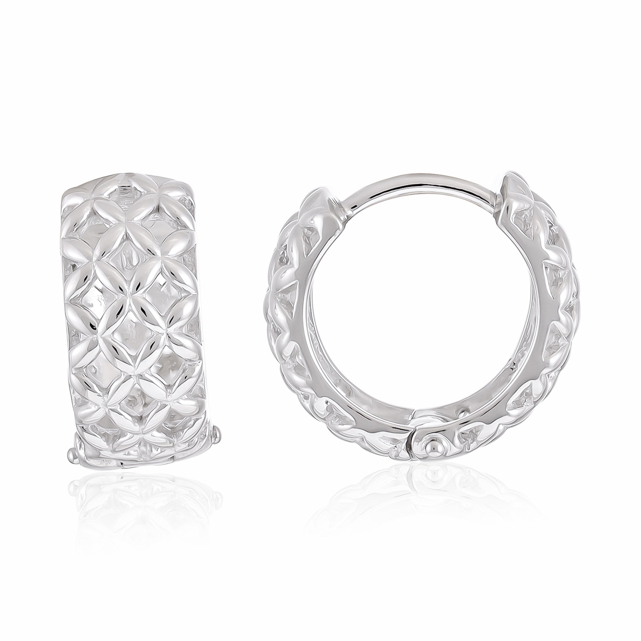 925 silver rhodium plated lattice effect earrings SER3013 - FJewellery