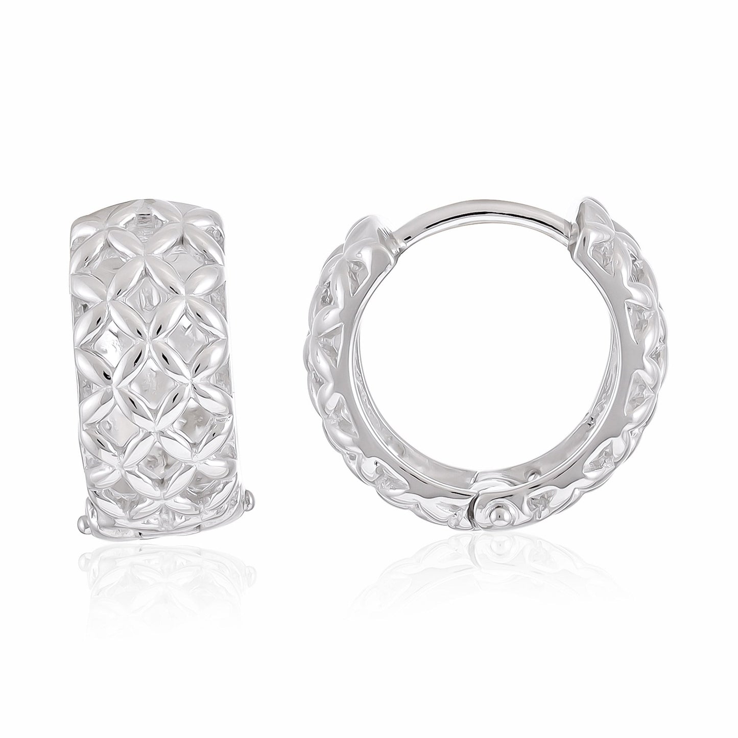 925 Silver Rhodium Plated Lattice Effect Earrings SER3013 - FJewellery