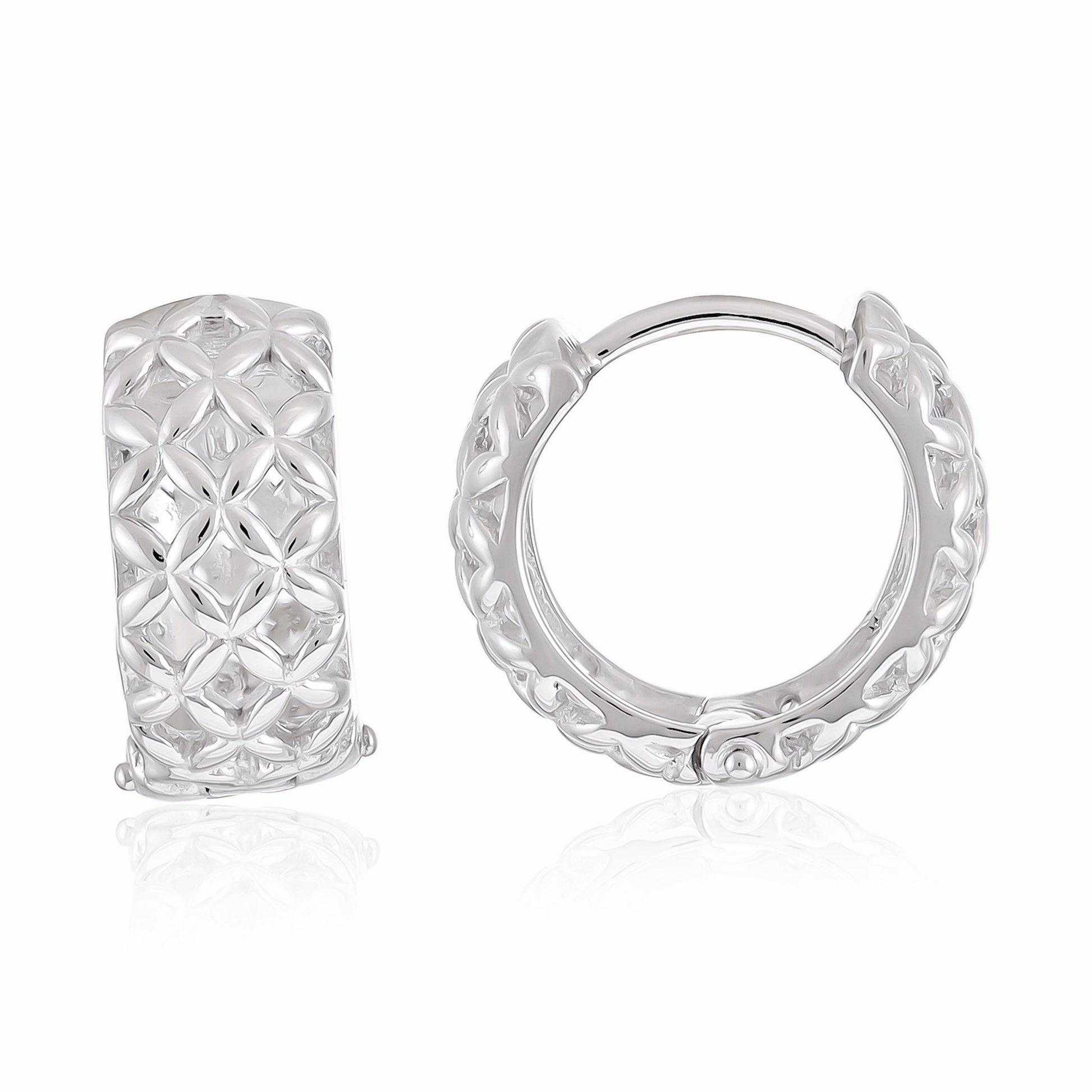 925 Silver Rhodium Plated Lattice Effect Earrings SER3013 - FJewellery