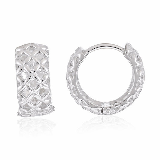 925 Silver Rhodium Plated Lattice Effect Earrings SER3013 - FJewellery