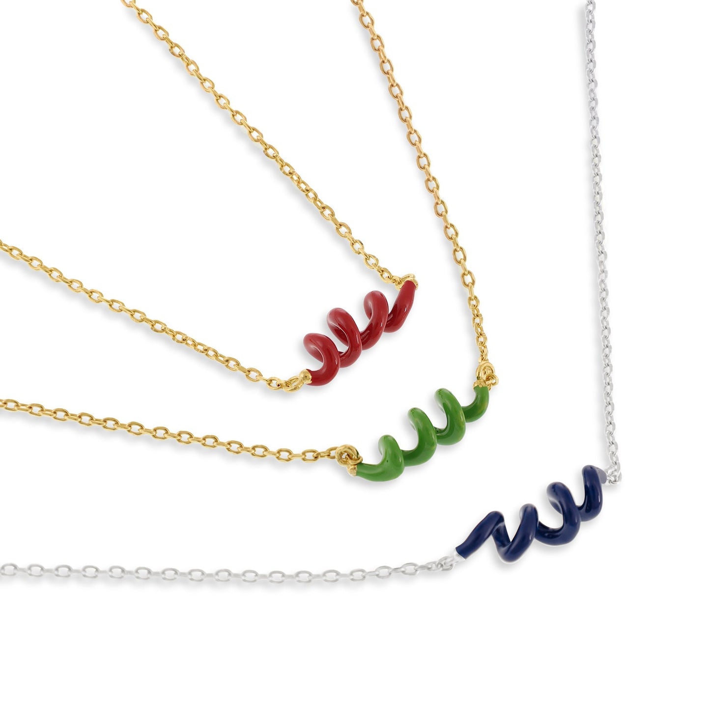 925 Silver Rhodium Plated Necklace With Blue Enamel Twist SNK3001 - FJewellery