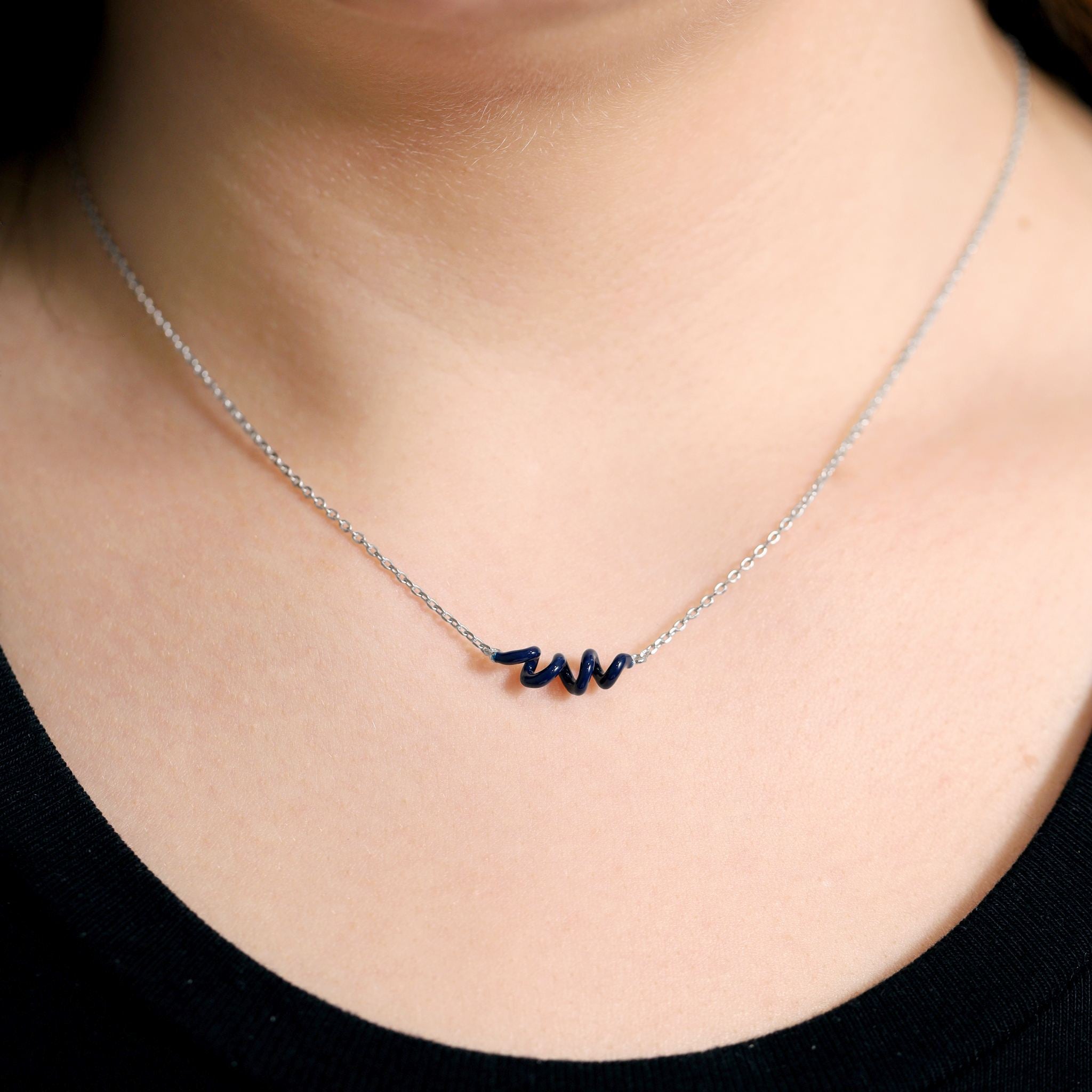 925 silver rhodium plated necklace with blue enamel twist SNK3001 - FJewellery