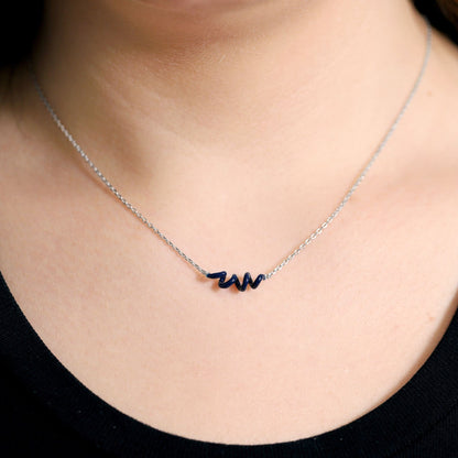 925 Silver Rhodium Plated Necklace With Blue Enamel Twist SNK3001 - FJewellery