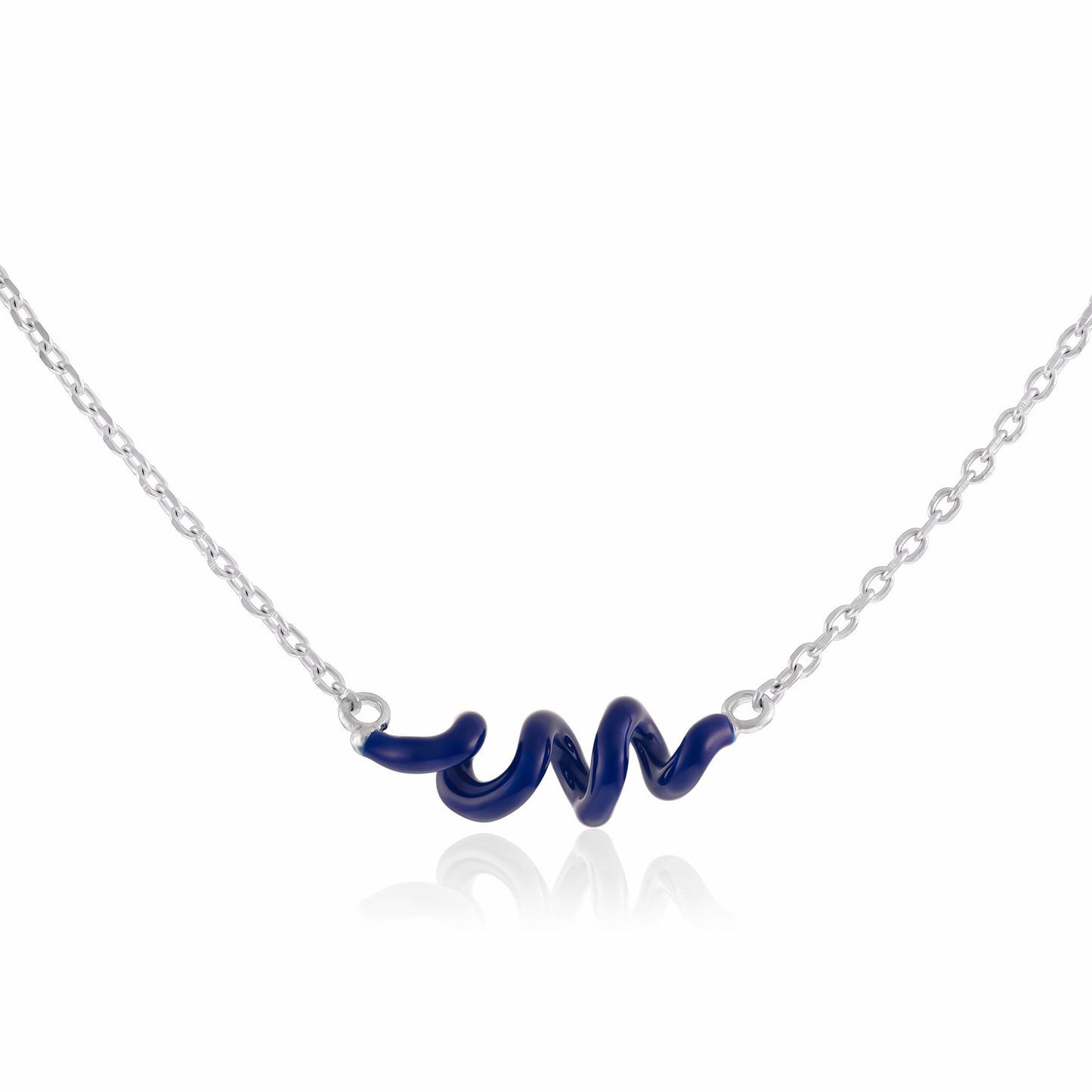 925 Silver Rhodium Plated Necklace With Blue Enamel Twist SNK3001 - FJewellery