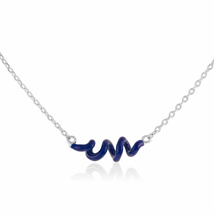 925 Silver Rhodium Plated Necklace With Blue Enamel Twist SNK3001 - FJewellery