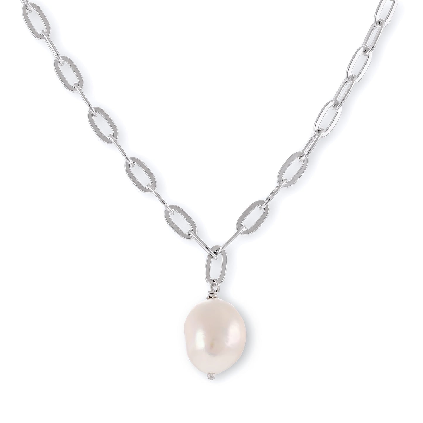 925 Silver Rhodium Plated Pearl Necklace SNK3002 - FJewellery