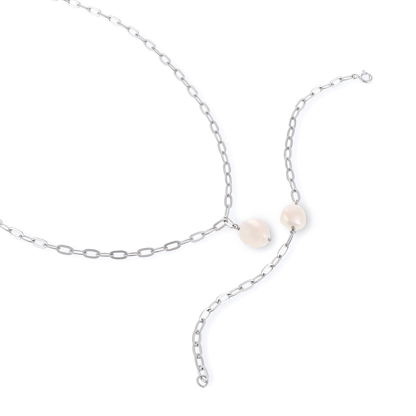 925 Silver Rhodium Plated Pearl Necklace SNK3002 - FJewellery