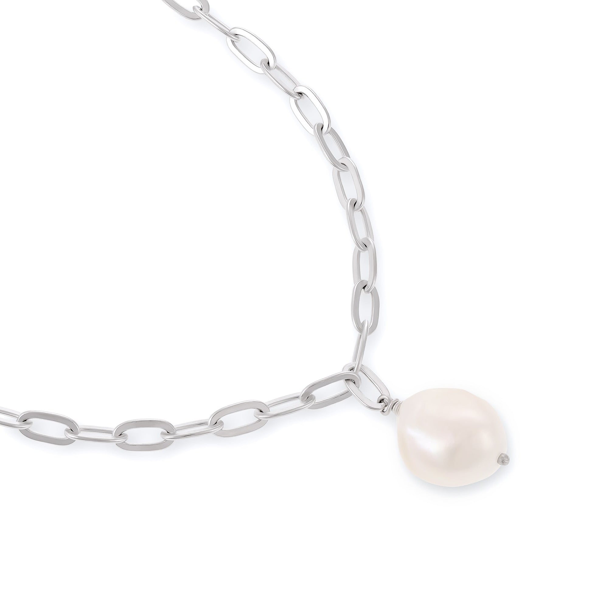 925 Silver Rhodium Plated Pearl Necklace SNK3002 - FJewellery