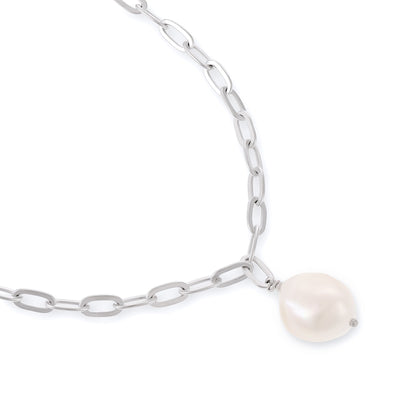 925 Silver Rhodium Plated Pearl Necklace SNK3002 - FJewellery