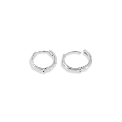 925 Silver Rhodium Plated Sterling Silver Hoop Earrings With Hexaganol Shape SER3010 - FJewellery