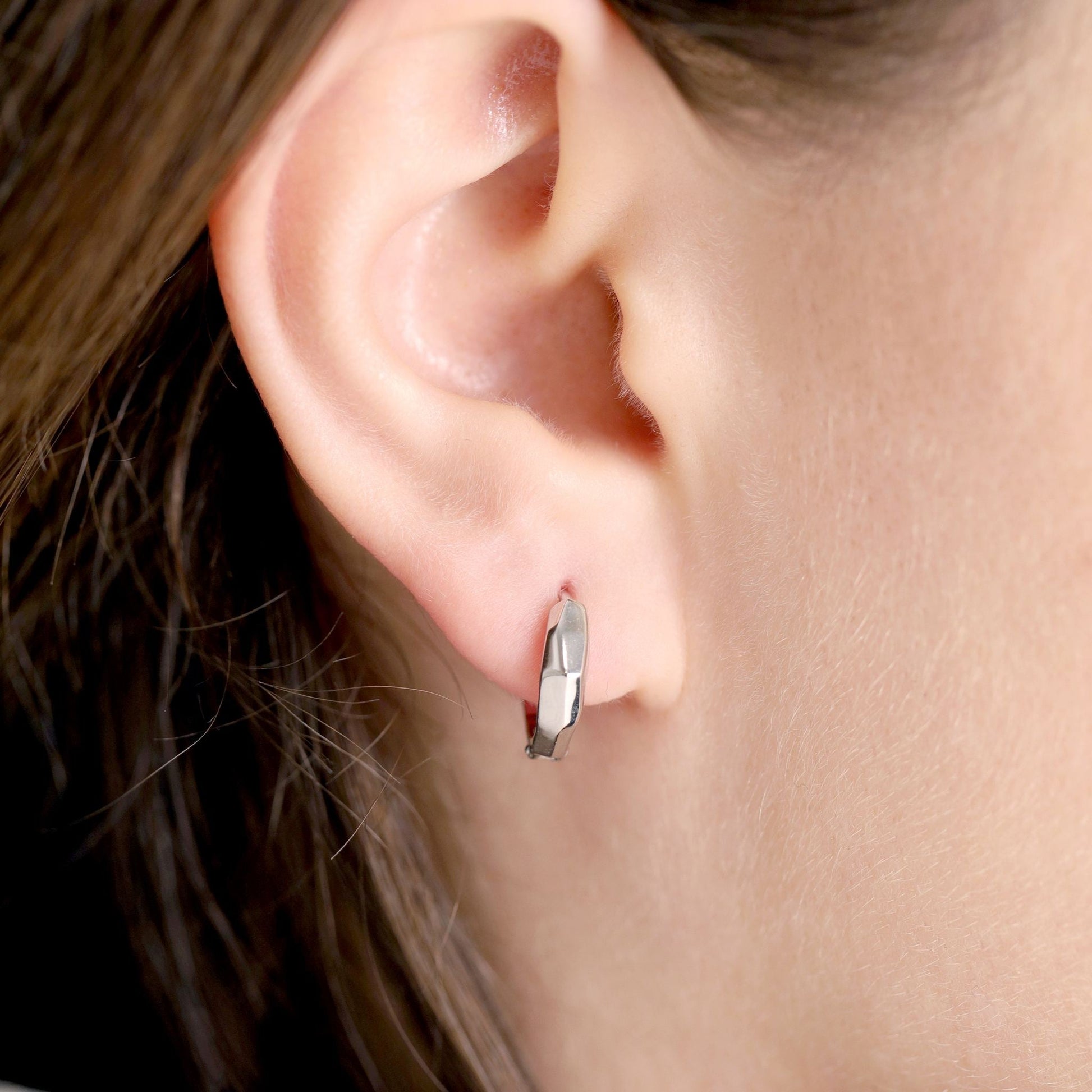 925 silver rhodium plated sterling silver hoop earrings with hexaganol shape SER3010 - FJewellery