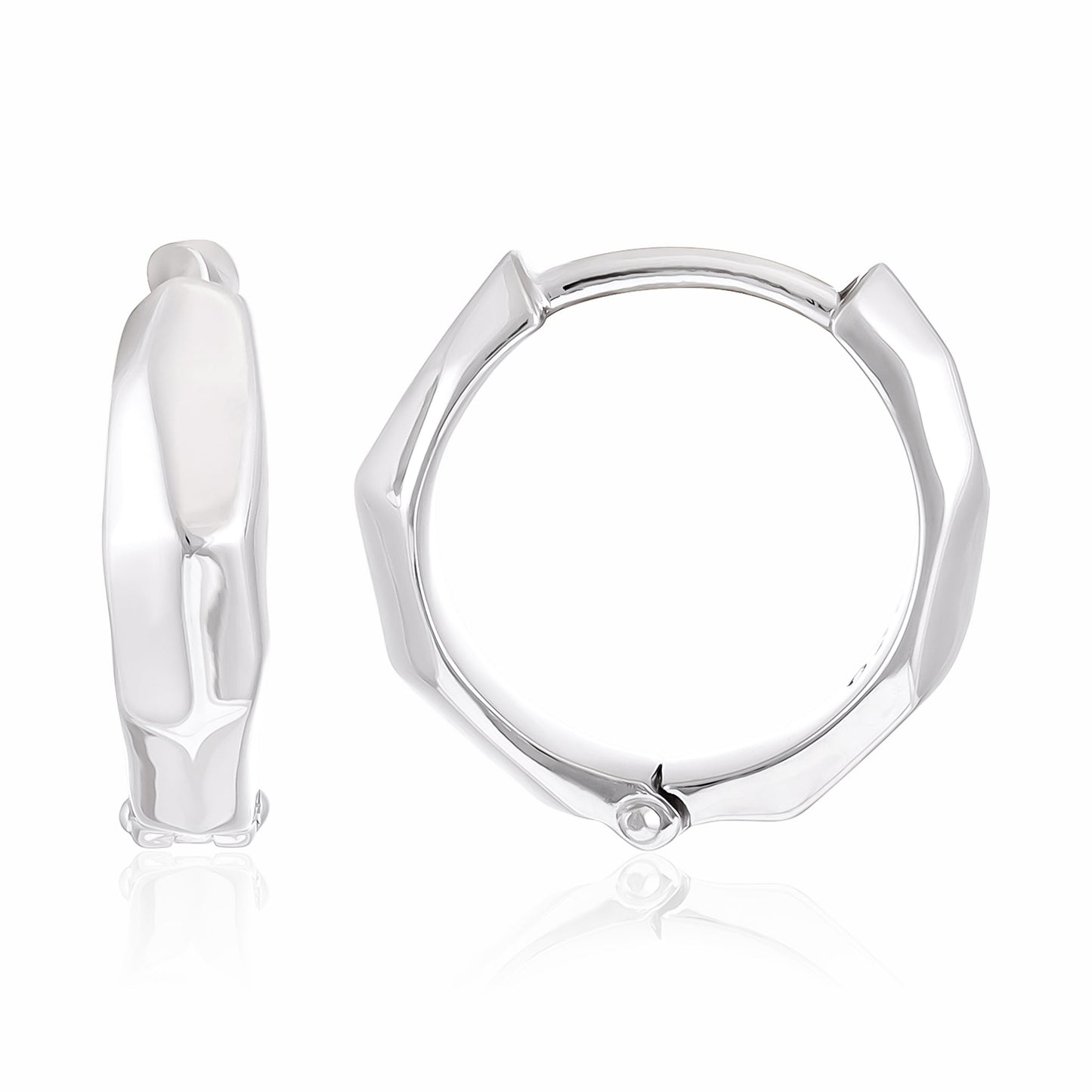 925 Silver Rhodium Plated Sterling Silver Hoop Earrings With Hexaganol Shape SER3010 - FJewellery