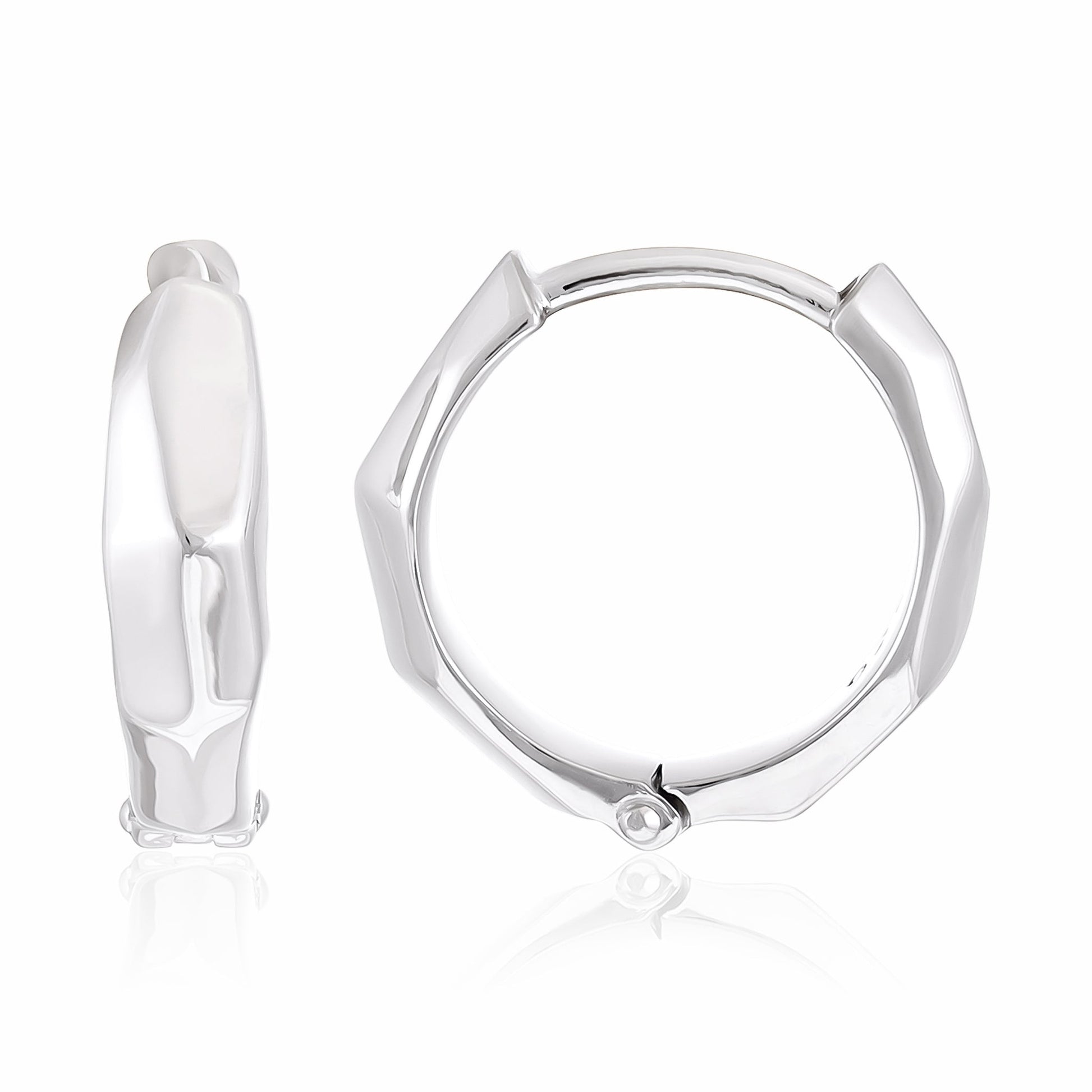 925 Silver Rhodium Plated Sterling Silver Hoop Earrings With Hexaganol Shape SER3010 - FJewellery