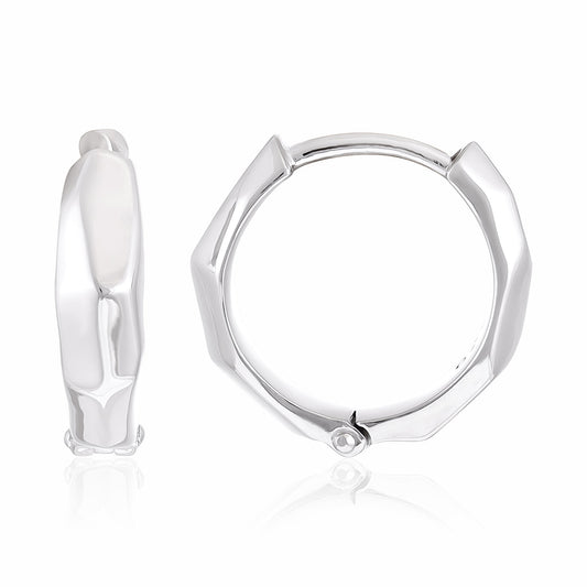 925 Silver Rhodium Plated Sterling Silver Hoop Earrings With Hexaganol Shape SER3010 - FJewellery