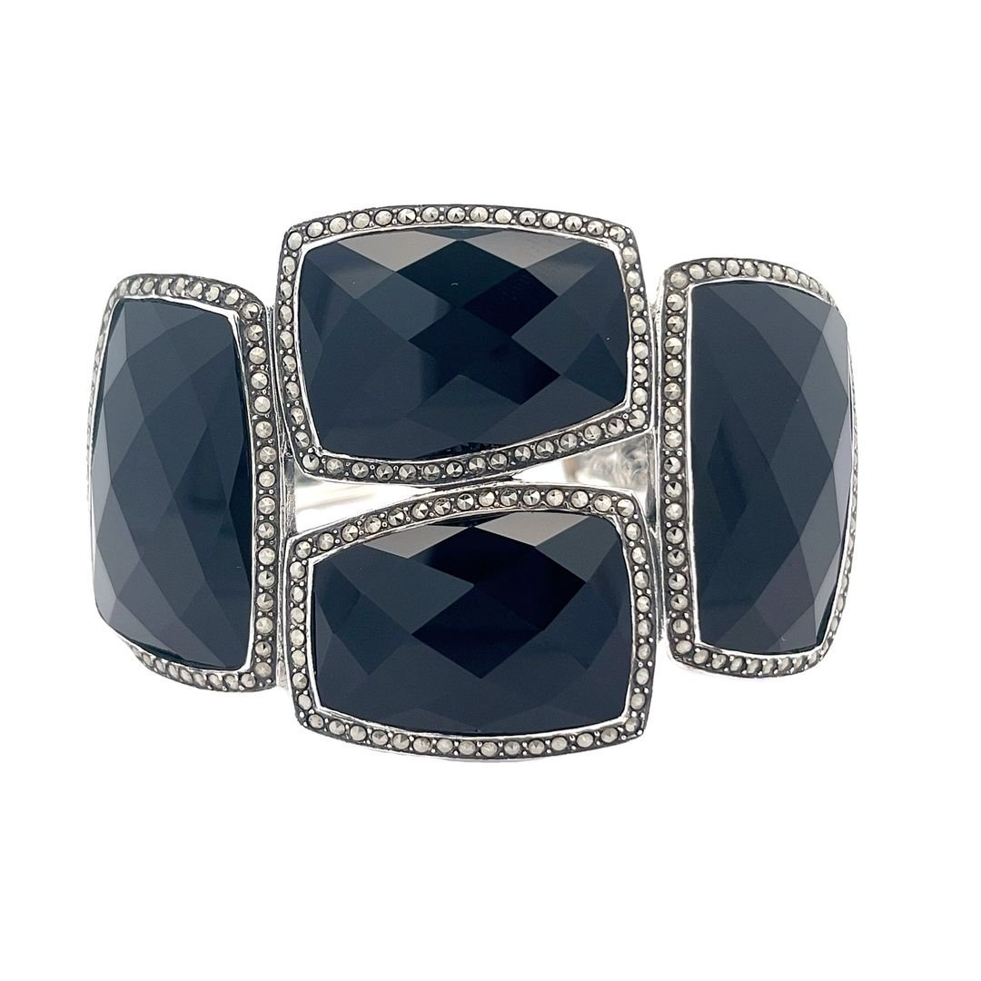 925 Silver Sterling Silver Black Onyx Bangle SBN5001 - FJewellery