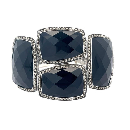 925 Silver Sterling Silver Black Onyx Bangle SBN5001 - FJewellery