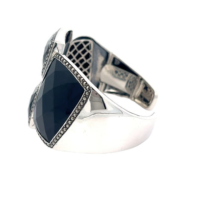 925 Silver Sterling Silver Black Onyx Bangle SBN5001 - FJewellery