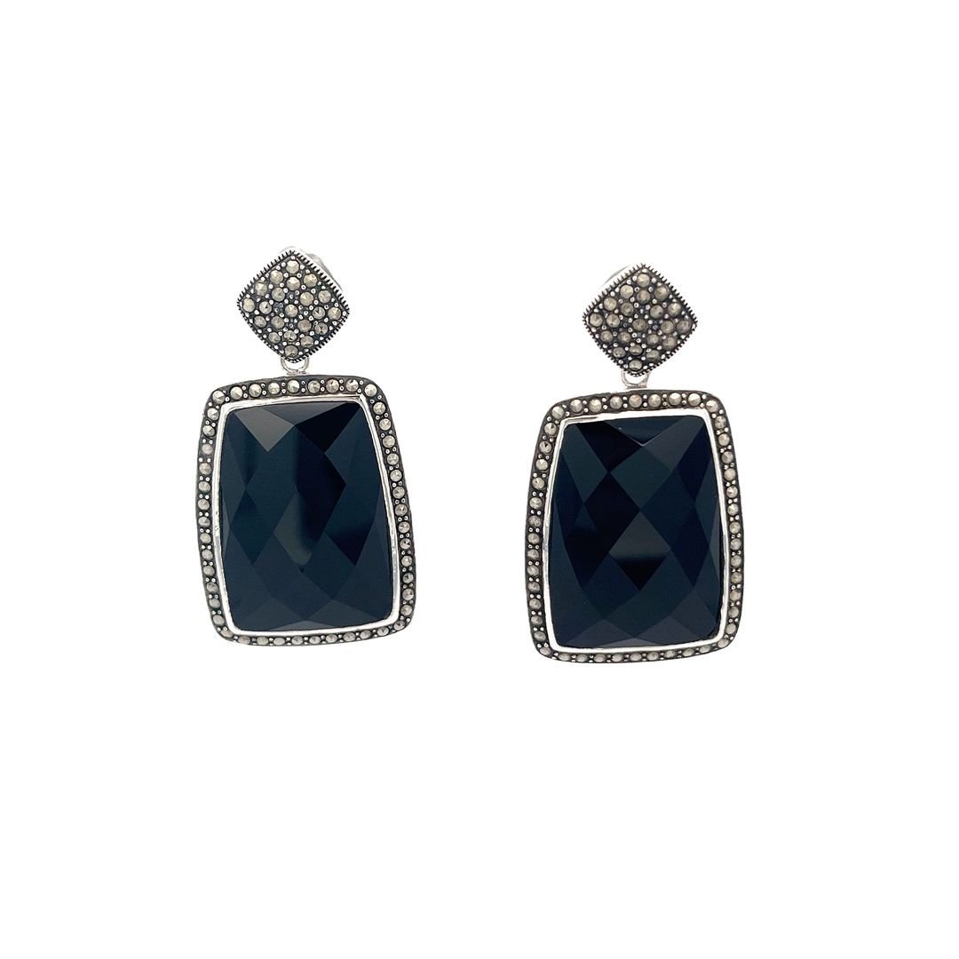 925 Silver Sterling Silver Black Onyx Earrings SER5001 - FJewellery