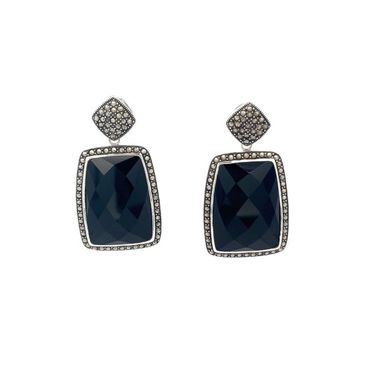 925 Silver Sterling Silver Black Onyx Earrings SER5001 - FJewellery