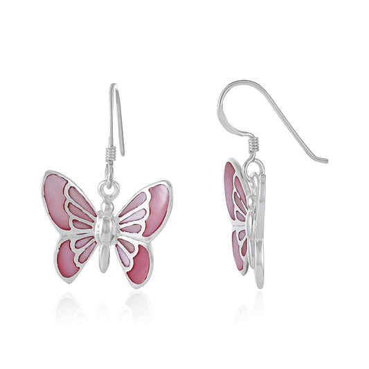 925 Sterling Silver Abalone Shell Butterfly Earrings SER4037 - FJewellery