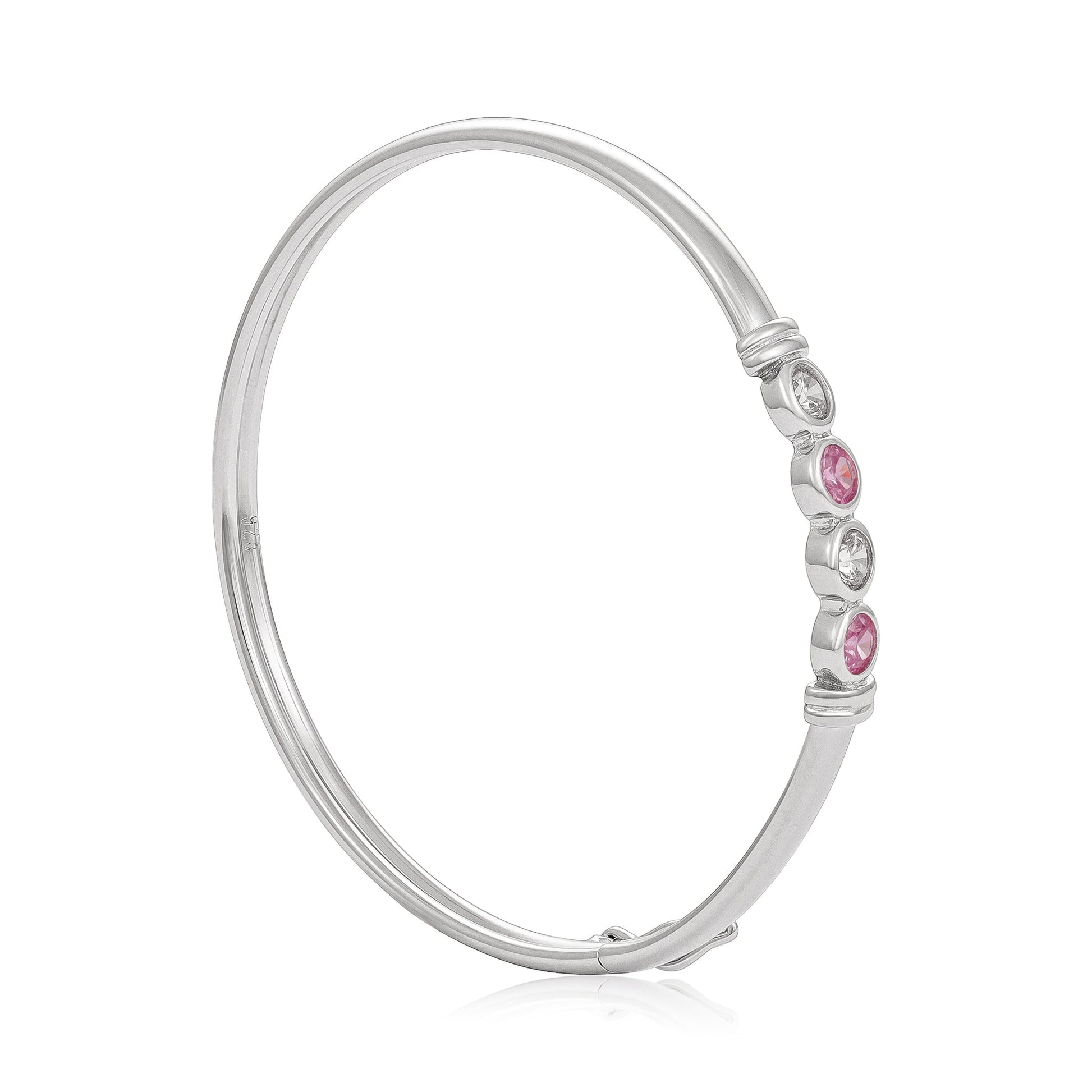 925 Sterling Silver Baby White & Pink Cubic Zirconia Bangle 301057 - FJewellery