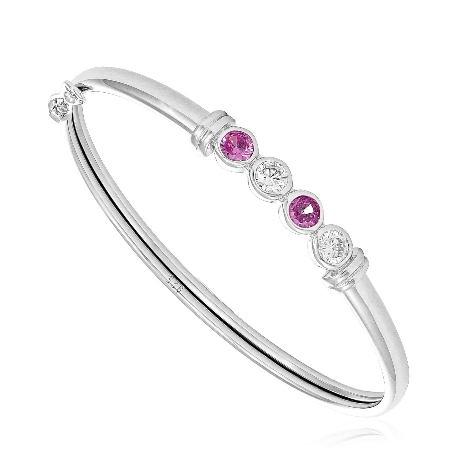 925 Sterling Silver Baby White & Pink Cubic Zirconia Bangle 301057 - FJewellery