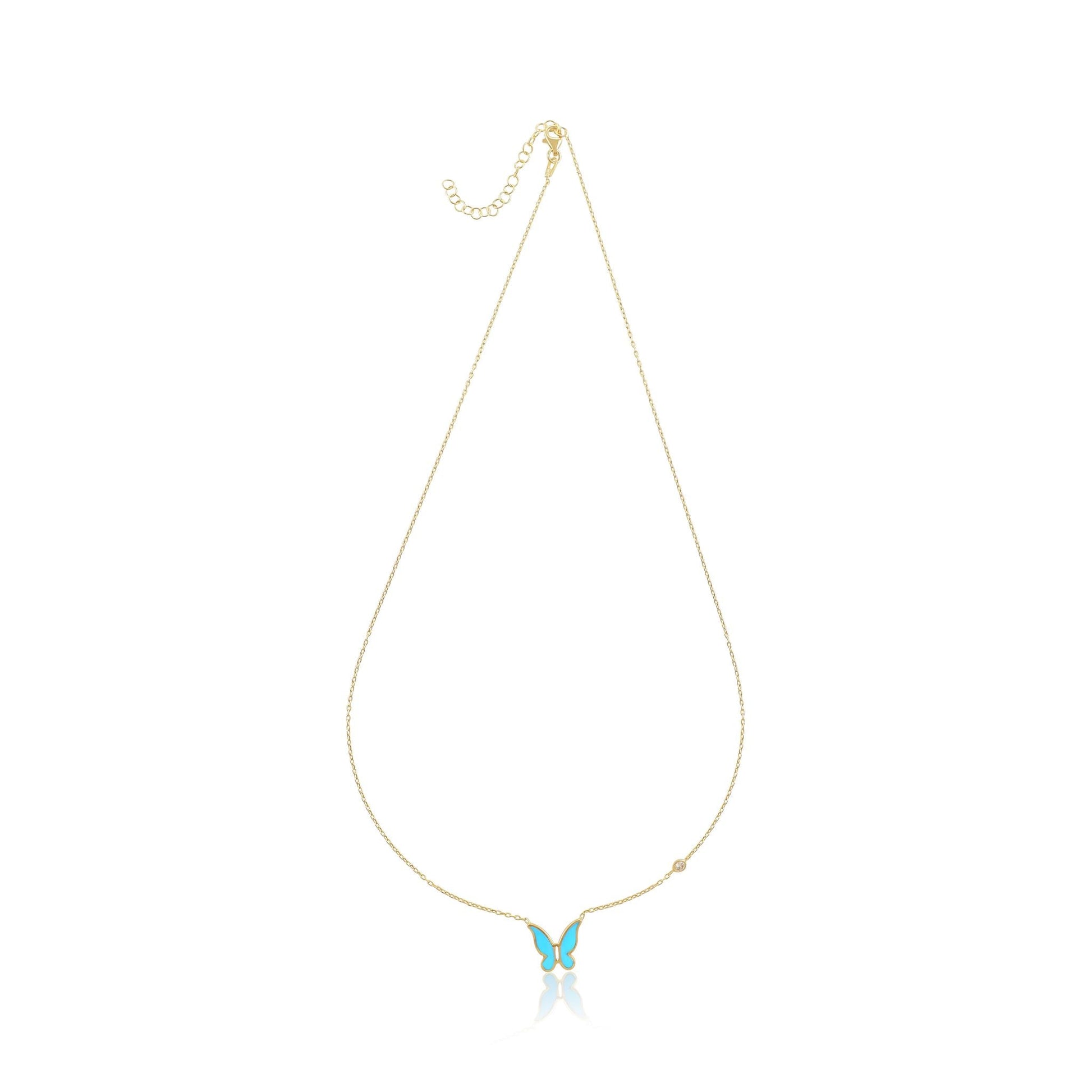 925 sterling silver blue butterfly necklace PNK8006 - B - FJewellery