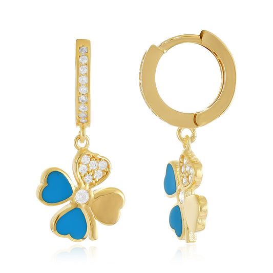 925 sterling silver blue clover cubic zirconia earrings PER8008 - B - FJewellery