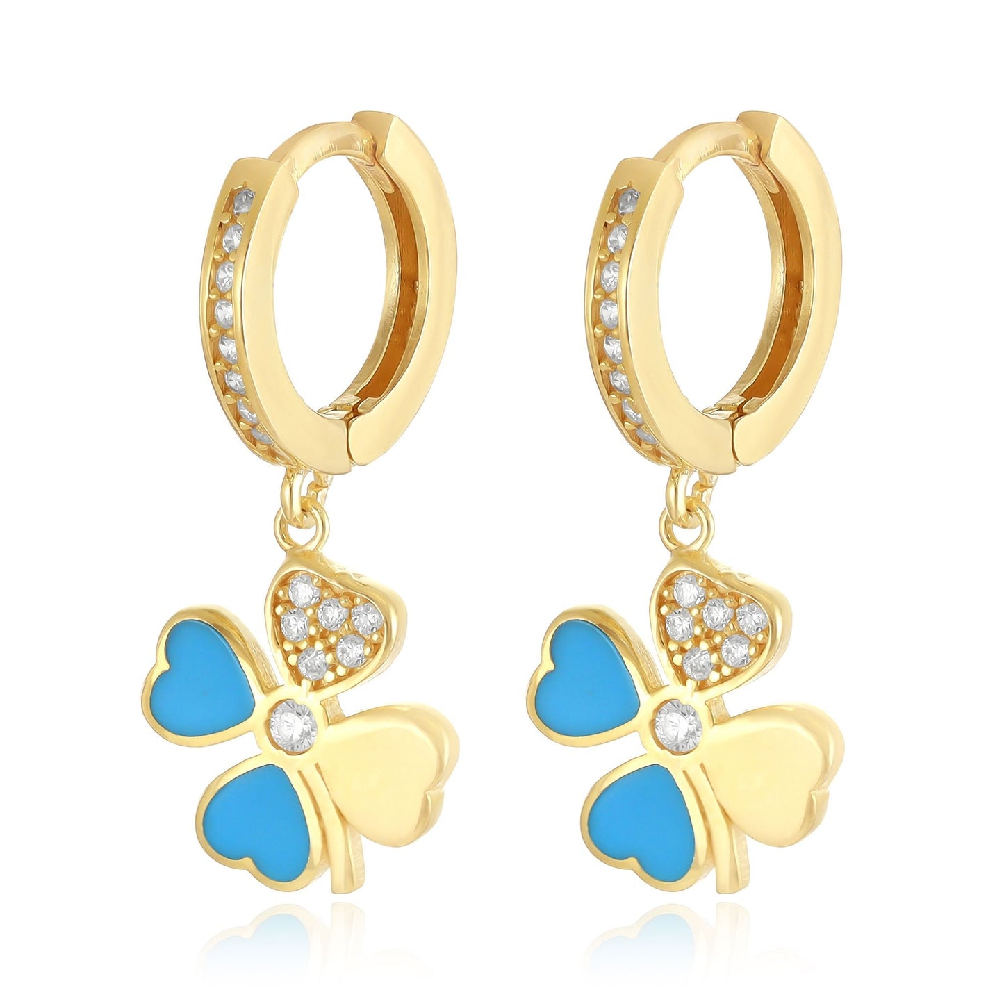 925 sterling silver blue clover cubic zirconia earrings PER8008 - B - FJewellery