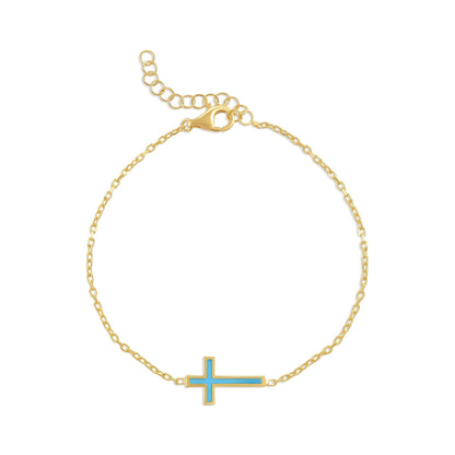 925 sterling silver blue cross bracelet PBR8007 - B - FJewellery