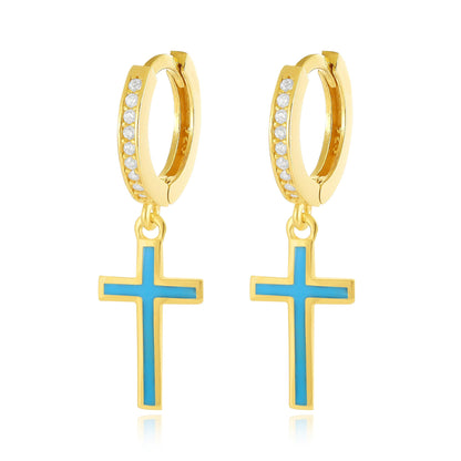 925 sterling silver blue cross earrings PER8007 - B - FJewellery