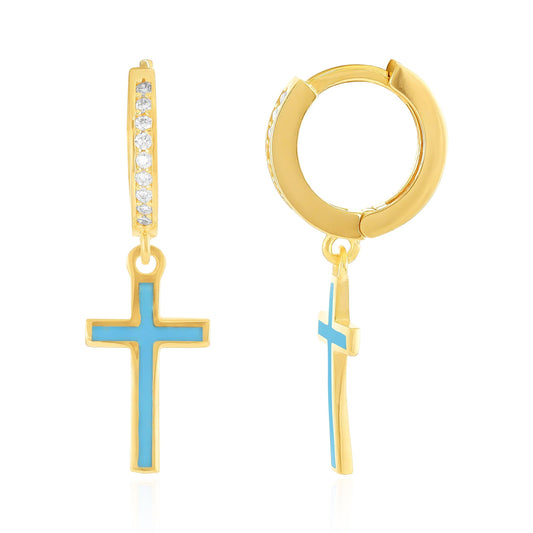 925 sterling silver blue cross earrings PER8007 - B - FJewellery