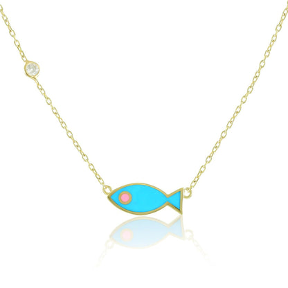 925 sterling silver blue fish necklace PNK8005 - B - FJewellery
