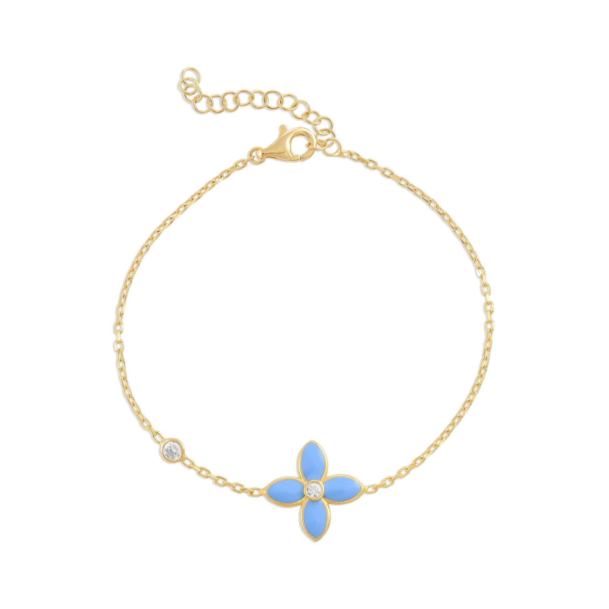 925 sterling silver blue flower bracelet PBR8004 - B - FJewellery