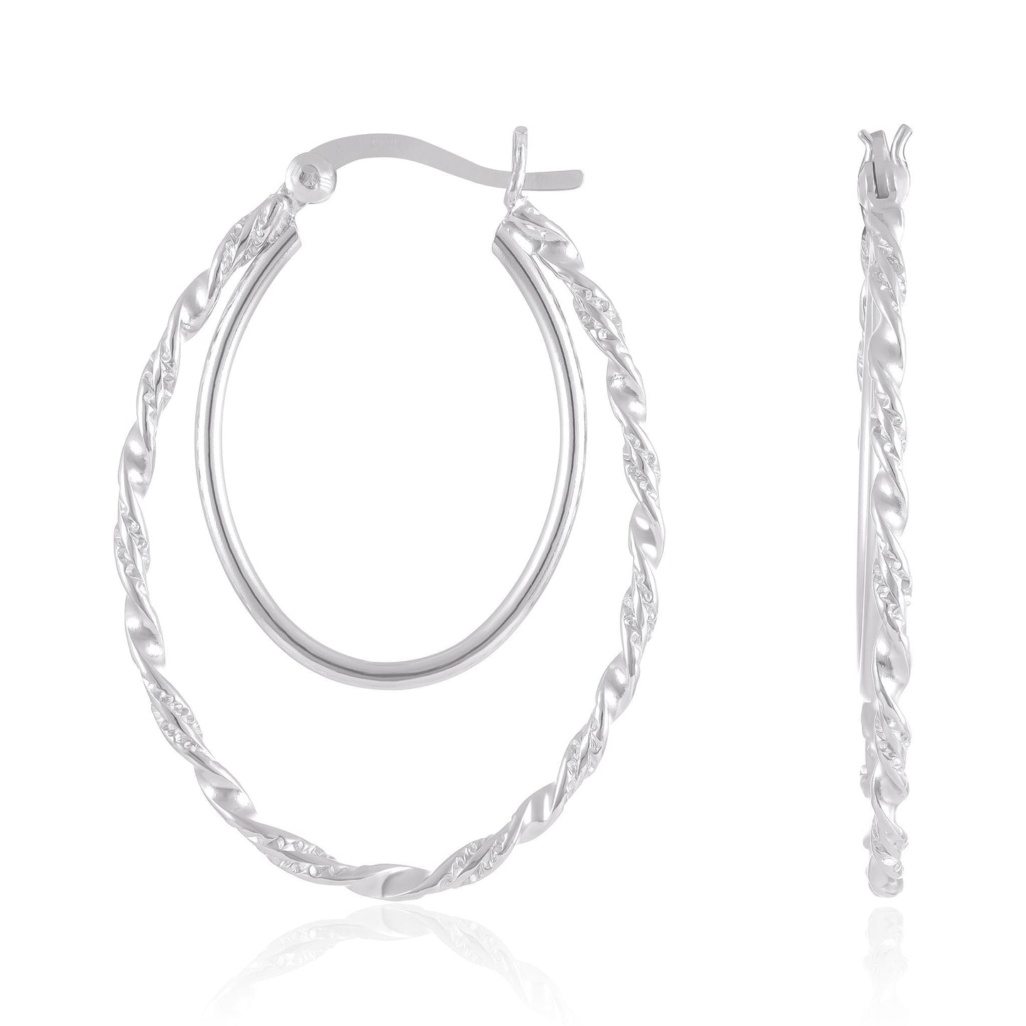 925 Sterling Silver Double Hoop Oval Earrings - FJewellery