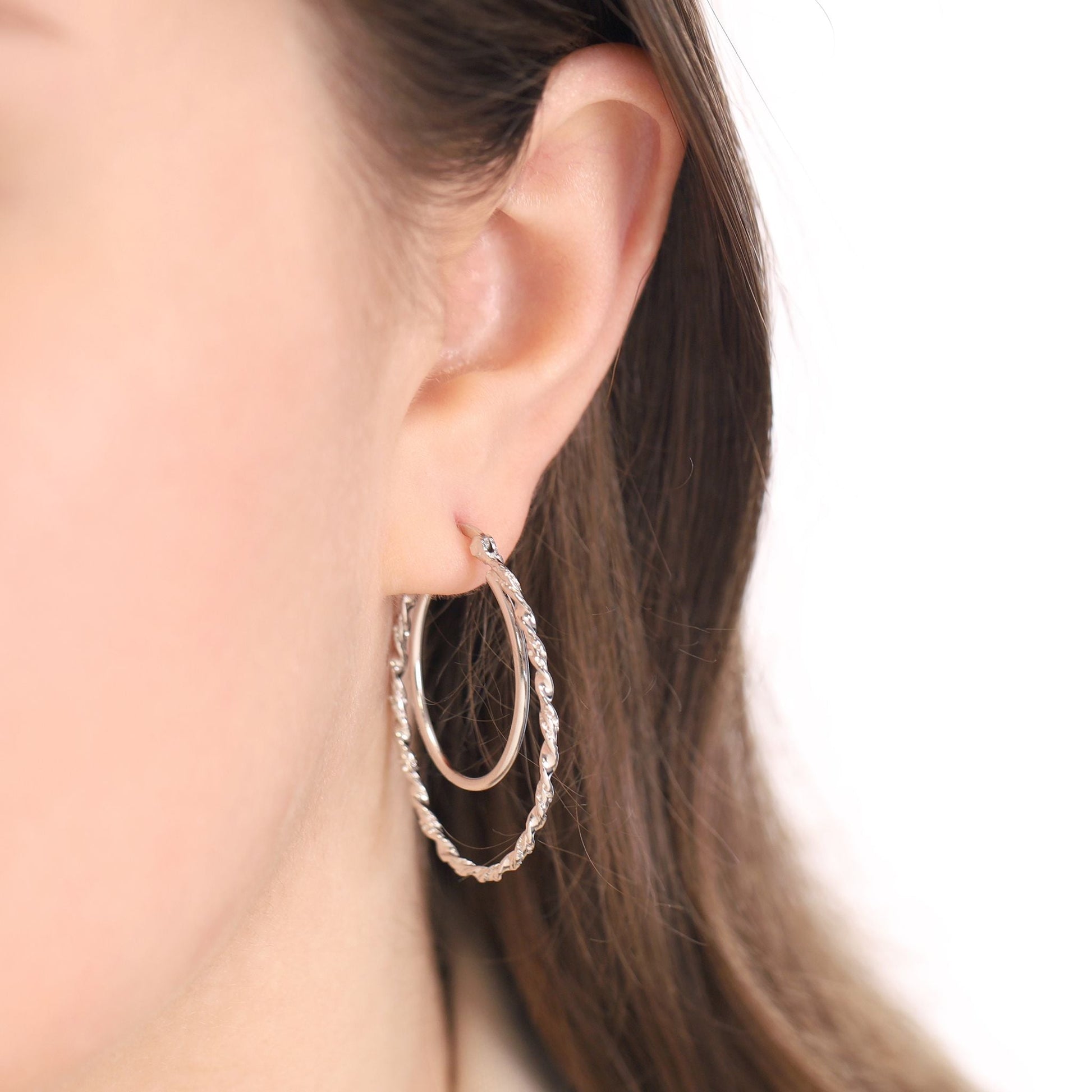 925 Sterling Silver Double Hoop Oval Earrings - FJewellery