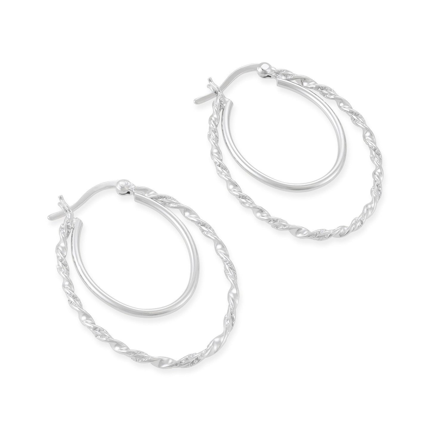 925 Sterling Silver Double Hoop Oval Earrings - FJewellery