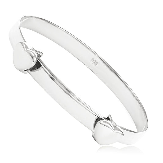 925 Sterling Silver Heart Baby Expandable Bangle 301035 - FJewellery