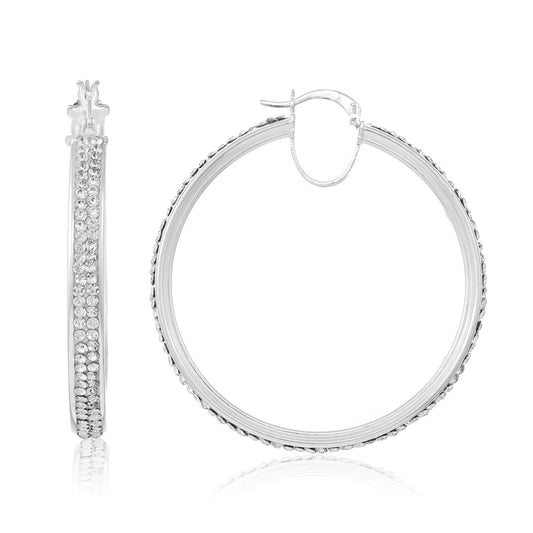 925 Sterling Silver Large Hoop Crystal Earrings 42.0 X 39.0mm 306348 - FJewellery